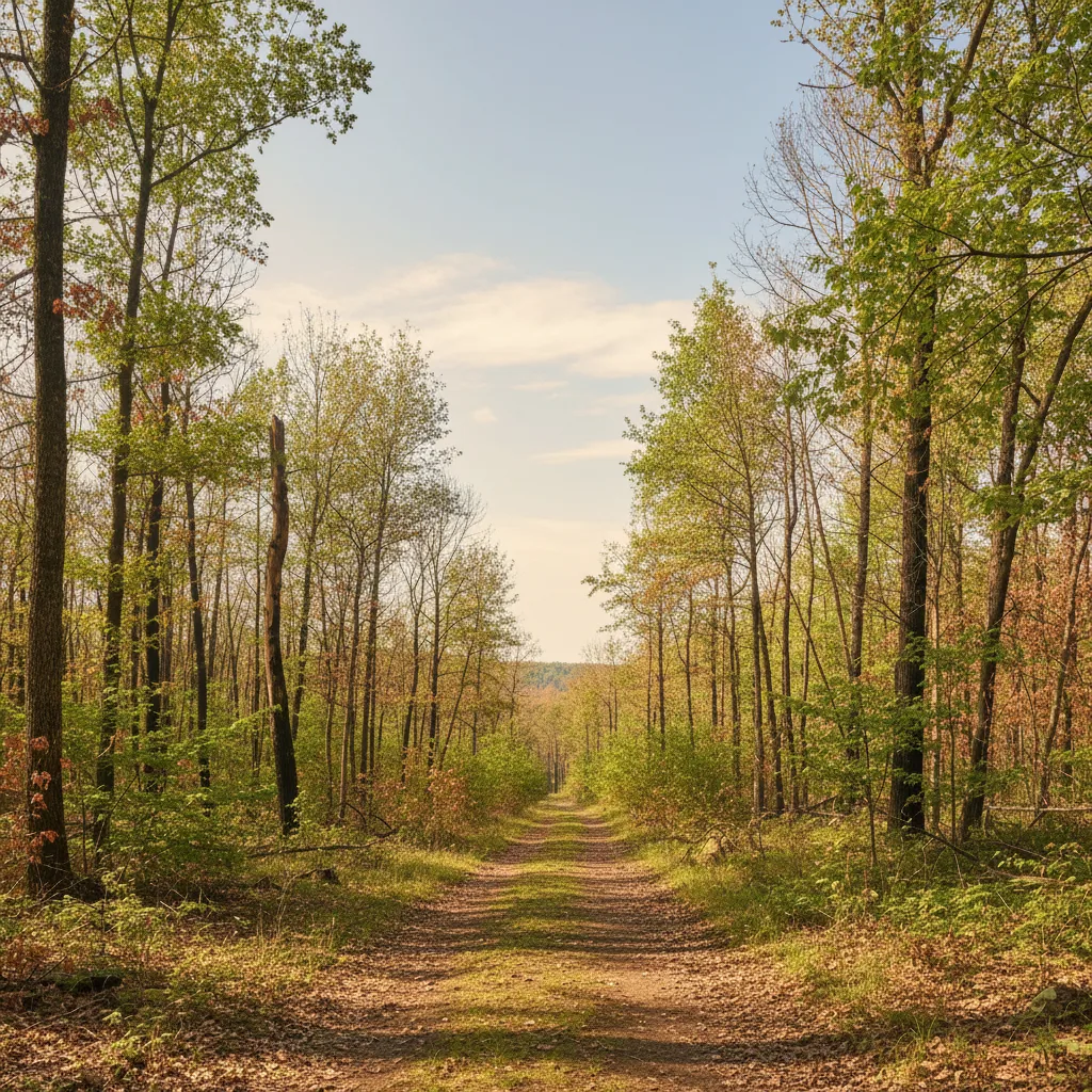 Sentier forestier de Fontainebleau rouvert, avec panneaux de sécurité et ciel dégagé
